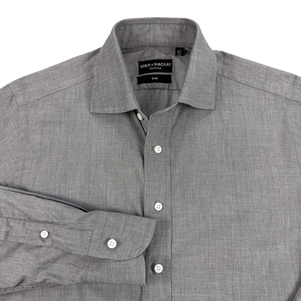 Spier & Mackay Dress Shirt Mens 14.5 32 Gray Micro Check Slim Fit Cotton Office